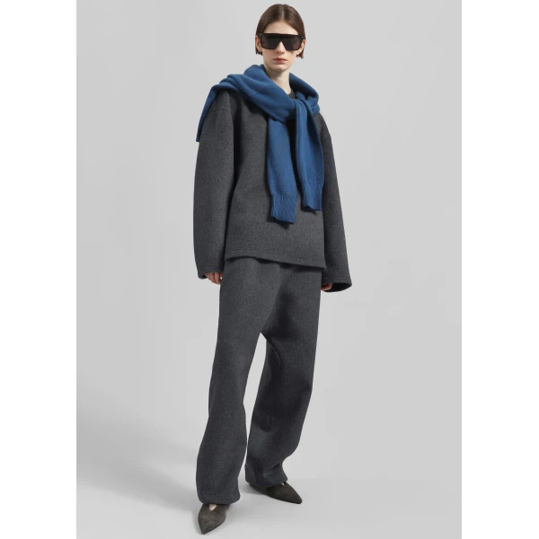 The Frankie Shop Delancey Long Sleeve Wool Top - Dark Grey Melange - Oversized Minimalist Tops in Grey - Shop at Luxury Shoes 