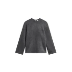The Frankie Shop Delancey Long Sleeve Wool Top - Dark Grey Melange - Oversized Minimalist Tops in Grey - Shop at Luxury Shoes 