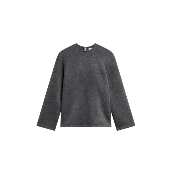 The Frankie Shop Delancey Long Sleeve Wool Top - Dark Grey Melange - Oversized Minimalist Tops in Grey - Shop at Luxury Shoes 