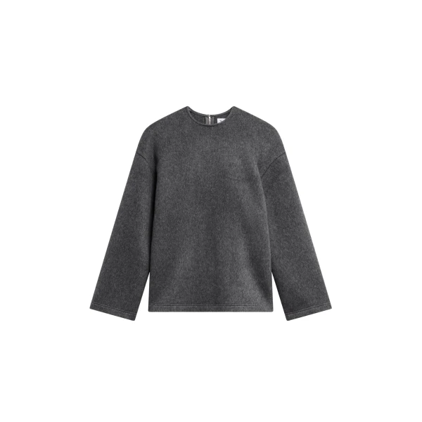 The Frankie Shop Delancey Long Sleeve Wool Top - Dark Grey Melange - Oversized Minimalist Tops in Grey - Shop at Luxury Shoes 