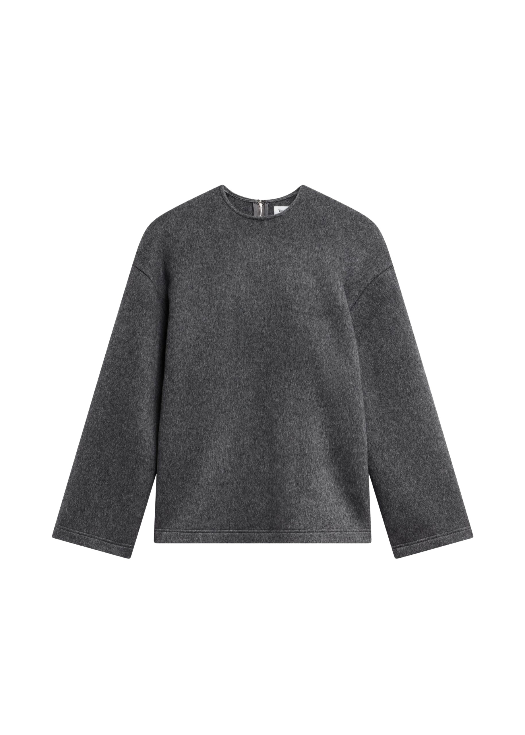 The Frankie Shop Delancey Long Sleeve Wool Top - Dark Grey Melange - Oversized Minimalist Tops in Grey - Shop at Luxury Shoes 