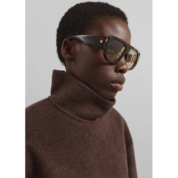 The Frankie Shop Delancey Mock Neck Wool Top - Brown Melange - Oversized Minimalist Tops in Beige - Shop at Luxury Shoes 