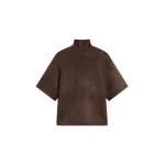 The Frankie Shop Delancey Mock Neck Wool Top - Brown Melange - Oversized Minimalist Tops in Beige - Shop at Luxury Shoes 