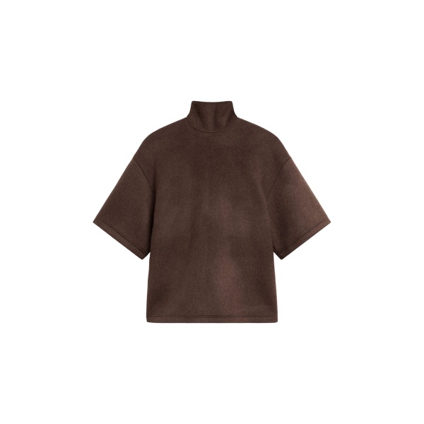 The Frankie Shop Delancey Mock Neck Wool Top - Brown Melange - Oversized Minimalist Tops in Beige - Shop at Luxury Shoes 
