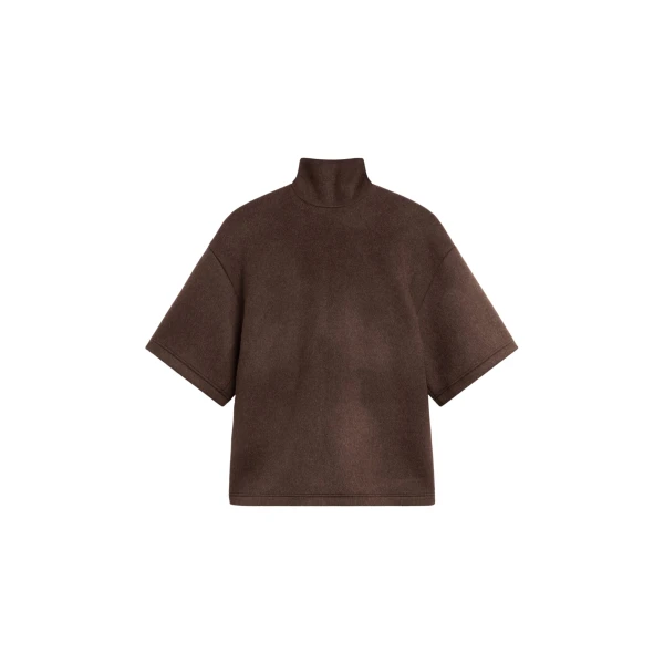 The Frankie Shop Delancey Mock Neck Wool Top - Brown Melange - Oversized Minimalist Tops in Beige - Shop at Luxury Shoes 