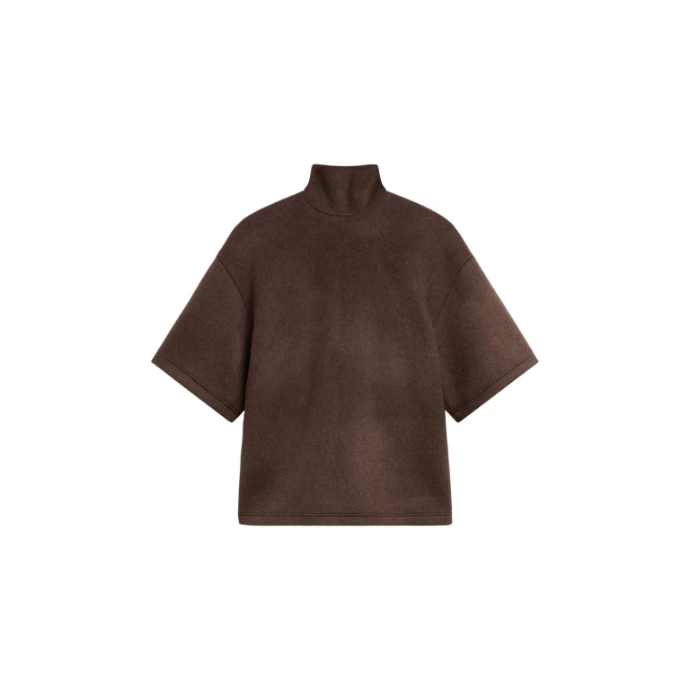 The Frankie Shop Delancey Mock Neck Wool Top - Brown Melange - Oversized Minimalist Tops in Beige - Shop at Luxury Shoes 