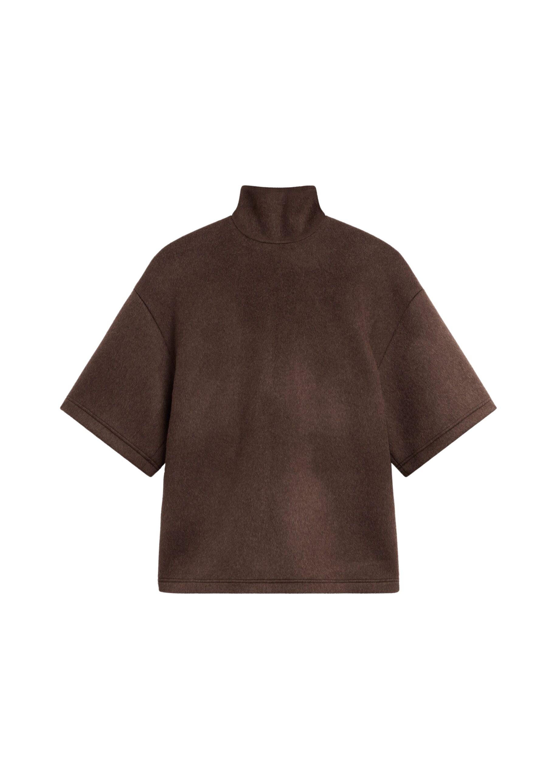 The Frankie Shop Delancey Mock Neck Wool Top - Brown Melange - Oversized Minimalist Tops in Beige - Shop at Luxury Shoes 