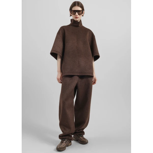 The Frankie Shop Delancey Wool Joggers - Brown Melange - Oversized Minimalist Pants in Beige - Shop at Luxury Shoes 