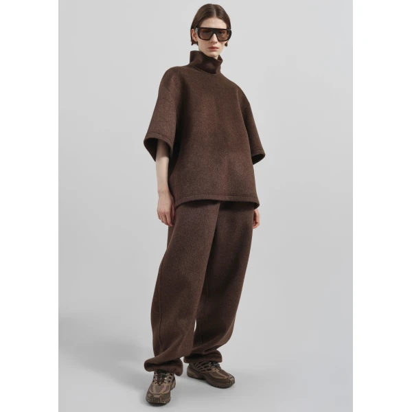 The Frankie Shop Delancey Wool Joggers - Brown Melange - Oversized Minimalist Pants in Beige - Shop at Luxury Shoes 