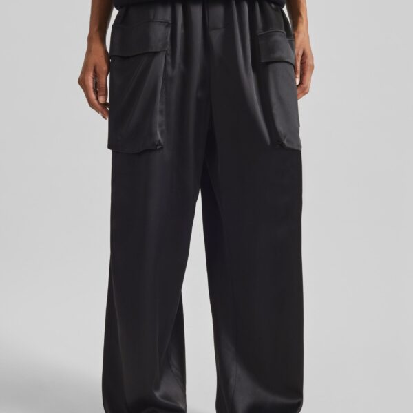 The Frankie Shop Delny Satin Cargo Pants – Black, view 2