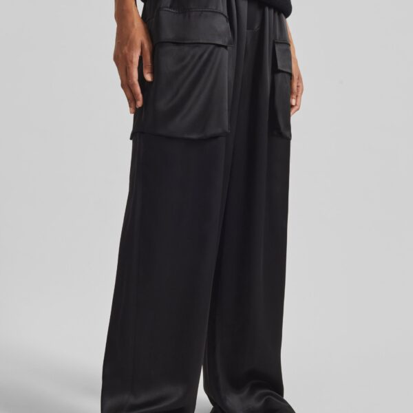 The Frankie Shop Delny Satin Cargo Pants – Black, view 4