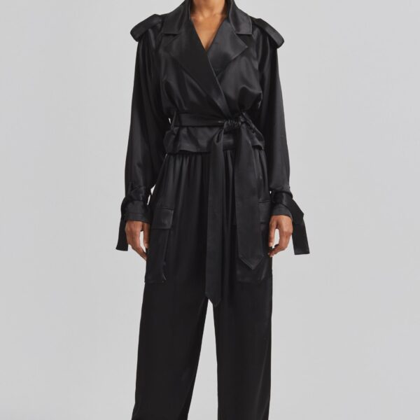 The Frankie Shop Delny Satin Cargo Pants – Black, view 6
