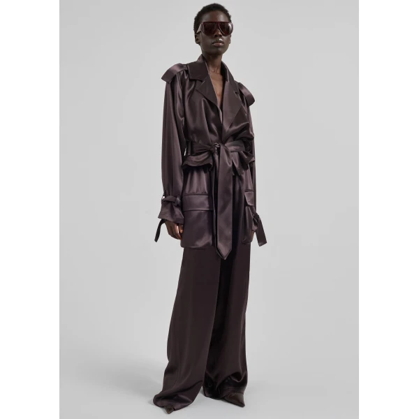 The Frankie Shop Delny Satin Cargo Pants - Dark Brown - Oversized Minimalist Pants in Beige - Shop at Luxury Shoes 