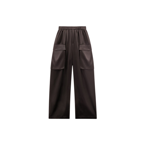 The Frankie Shop Delny Satin Cargo Pants - Dark Brown - Oversized Minimalist Pants in Beige - Shop at Luxury Shoes 