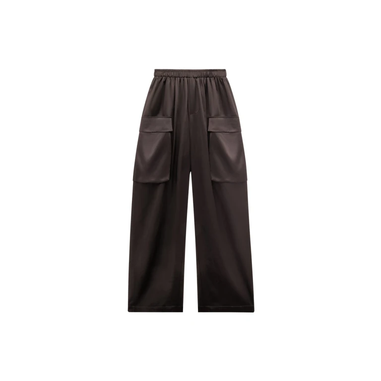 The Frankie Shop Delny Satin Cargo Pants - Dark Brown - Oversized Minimalist Pants in Beige - Shop at Luxury Shoes 