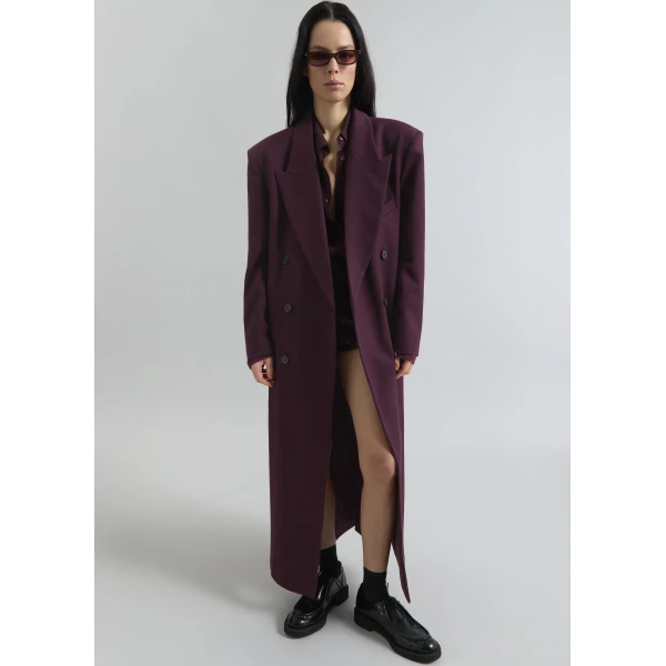 The Frankie Shop Delphina Long Coat – Burgundy, view 2