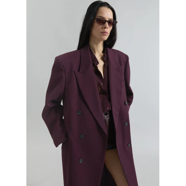 The Frankie Shop Delphina Long Coat – Burgundy, view 3