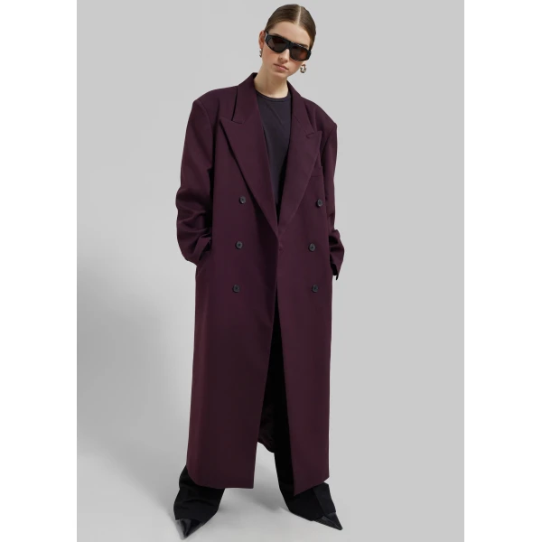 The Frankie Shop Delphina Long Coat – Burgundy, view 4
