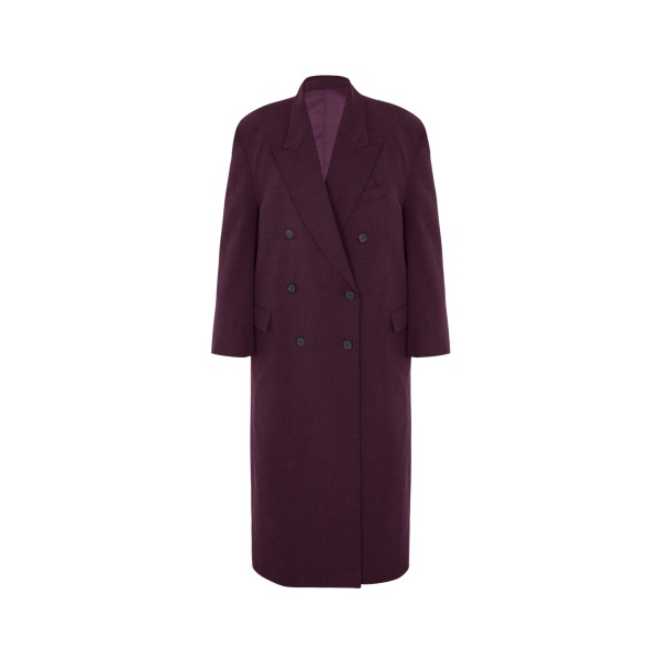 The Frankie Shop Delphina Long Coat - Burgundy - Oversized Minimalist Coats in Red - Shop at Luxury Shoes 