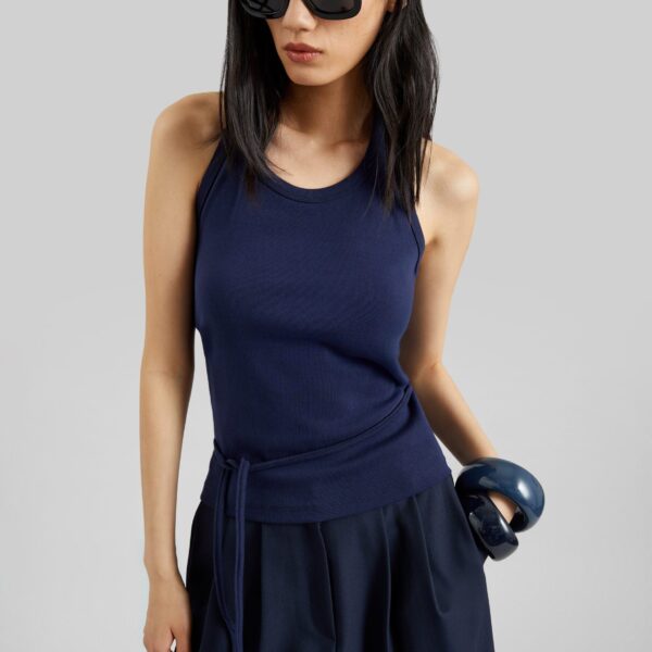 The Frankie Shop Denia Halter Tie Top – Navy, view 2