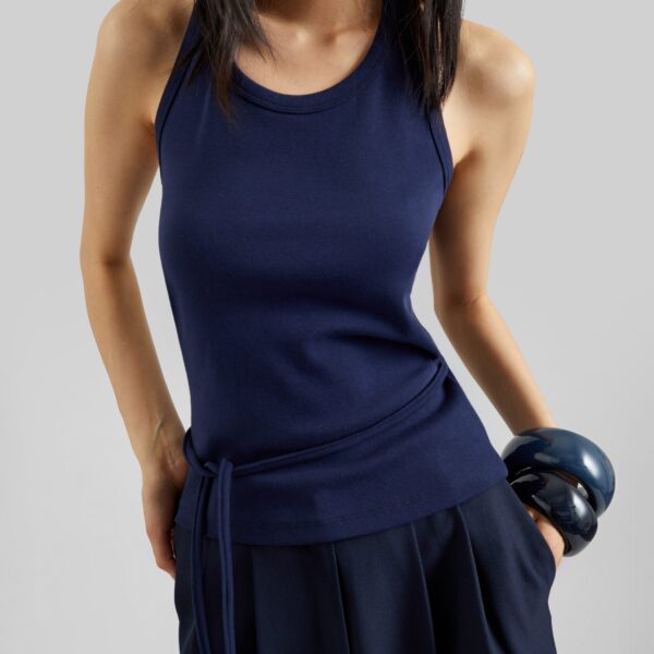 The Frankie Shop Denia Halter Tie Top – Navy, view 4