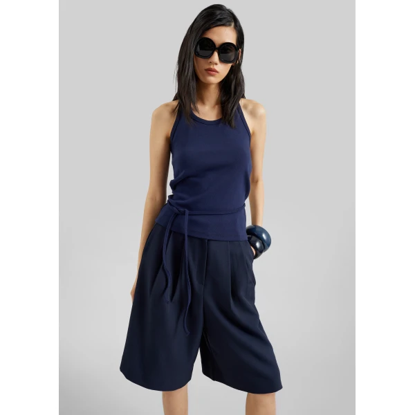 The Frankie Shop Denia Halter Tie Top - Navy - Oversized Minimalist Tops in Blue - Shop at Luxury Shoes 