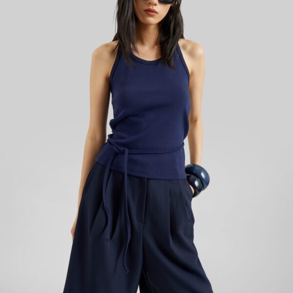 The Frankie Shop Denia Halter Tie Top – Navy, view 5