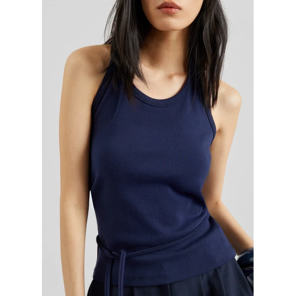 The Frankie Shop Denia Halter Tie Top - Navy - Oversized Minimalist Tops in Blue - Shop at Luxury Shoes 