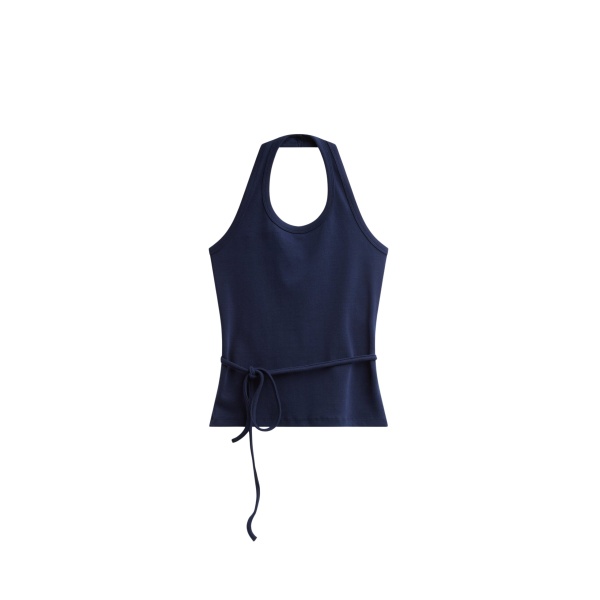 The Frankie Shop Denia Halter Tie Top - Navy - Oversized Minimalist Tops in Blue - Shop at Luxury Shoes 