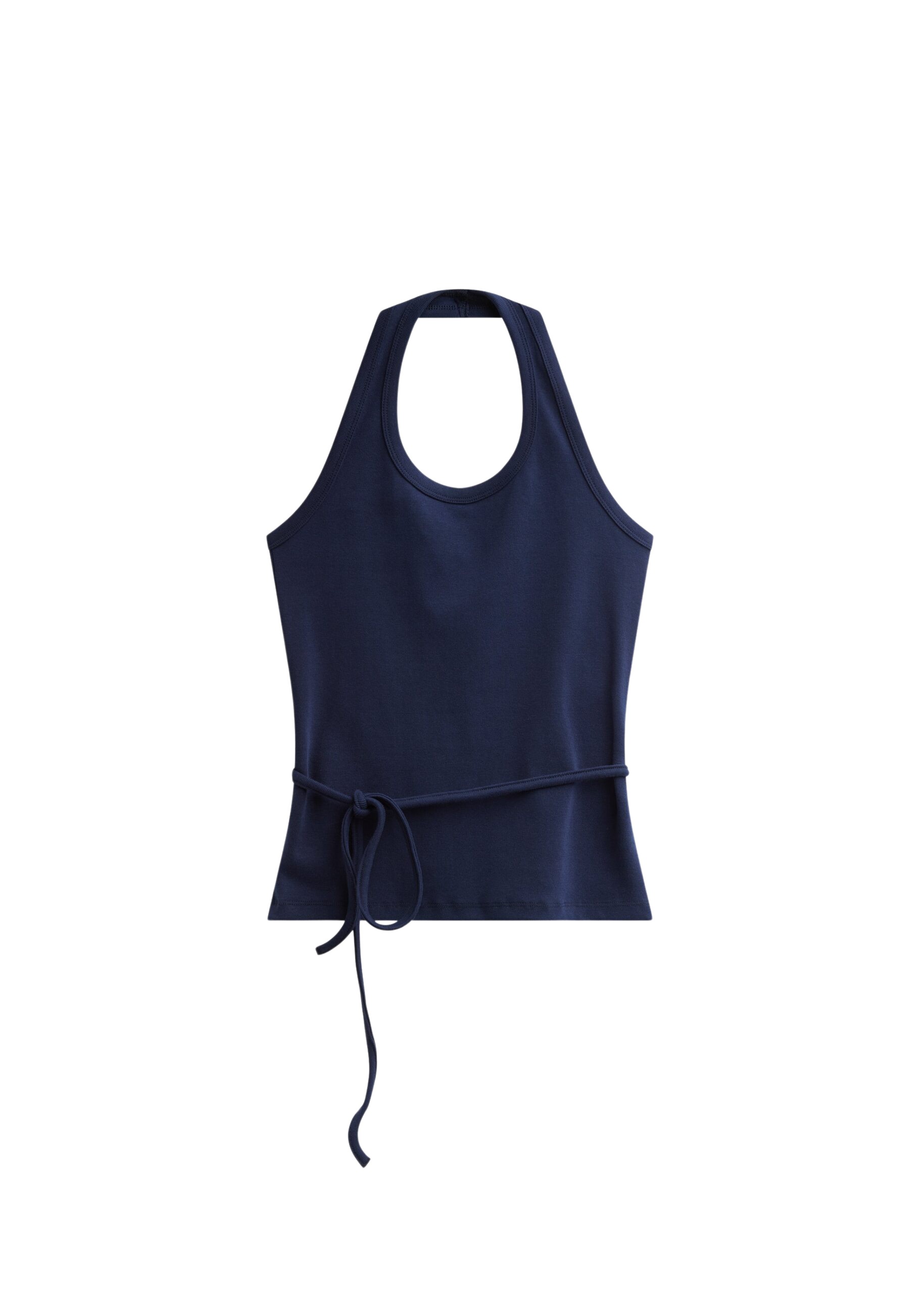 The Frankie Shop Denia Halter Tie Top - Navy - Oversized Minimalist Tops in Blue - Shop at Luxury Shoes 