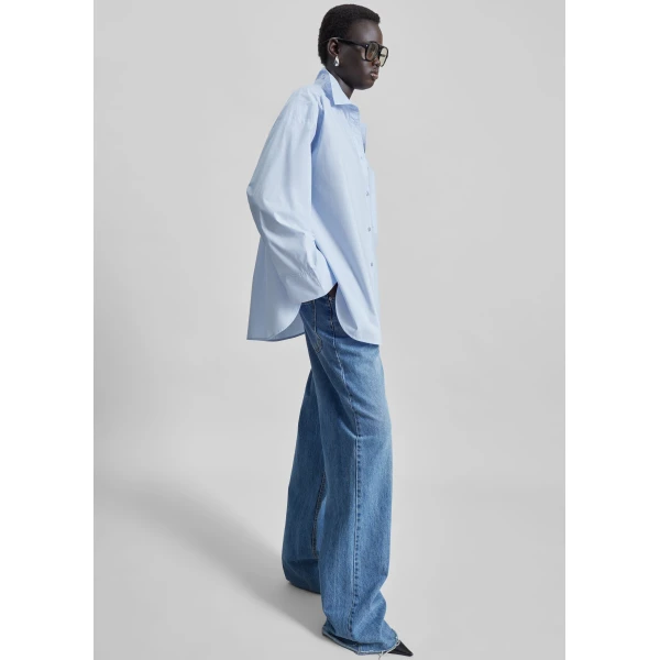 The Frankie Shop Derris Cotton Shirt - Periwinkle Blue - Oversized Minimalist Tops in Purple - Shop at Luxury Shoes 