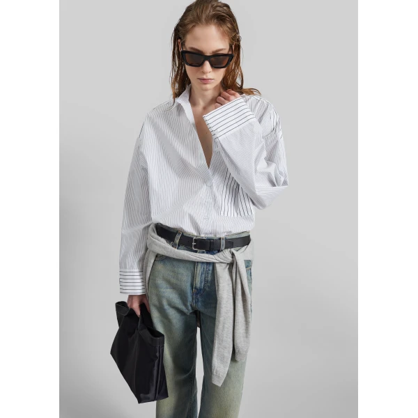 The Frankie Shop Derris Shirt - White/Black Mix Stripe - Oversized Minimalist Tops in Multicolour - Shop at Luxury Shoes 