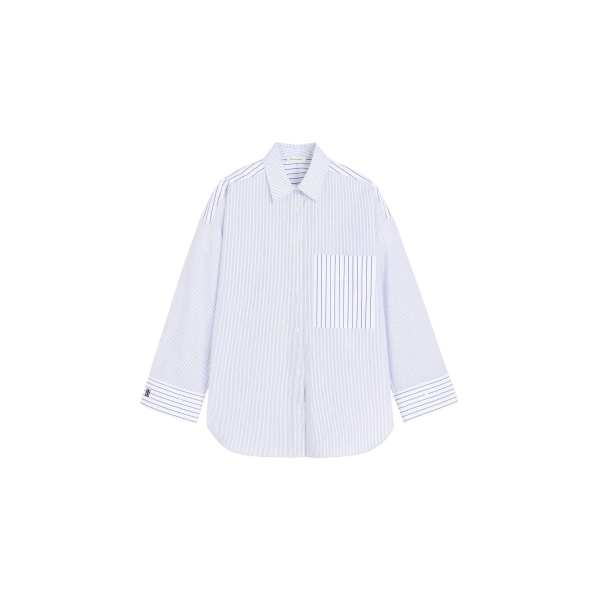 The Frankie Shop Derris Shirt - White/Black Mix Stripe - Oversized Minimalist Tops in Multicolour - Shop at Luxury Shoes 