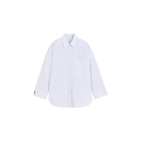 The Frankie Shop Derris Shirt - White/Black Mix Stripe - Oversized Minimalist Tops in Multicolour - Shop at Luxury Shoes 