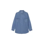 The Frankie Shop Desona Denim Shirt - Medium Wash - Oversized Minimalist Tops in Grey - Shop at Luxury Shoes 