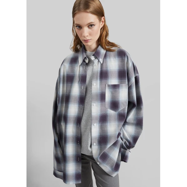 The Frankie Shop Devv Shirt - Checked Blue - Oversized Minimalist Tops in Multicolour - Shop at Luxury Shoes 