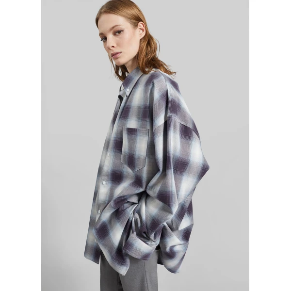 The Frankie Shop Devv Shirt - Checked Blue - Oversized Minimalist Tops in Multicolour - Shop at Luxury Shoes 