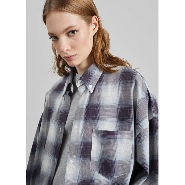 The Frankie Shop Devv Shirt - Checked Blue - Oversized Minimalist Tops in Multicolour - Shop at Luxury Shoes 