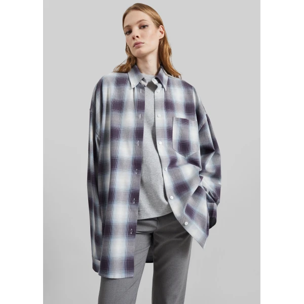 The Frankie Shop Devv Shirt - Checked Blue - Oversized Minimalist Tops in Multicolour - Shop at Luxury Shoes 