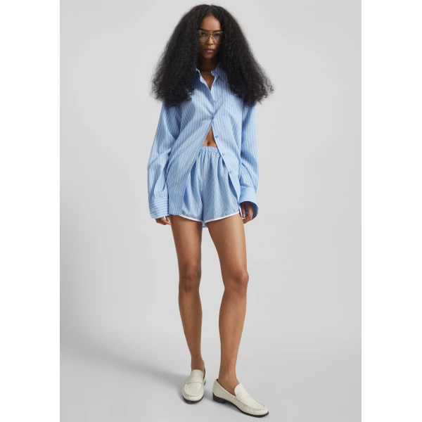 The Frankie Shop Deya Fluid Mini Boxer Shorts - Blue/White Stripe - Oversized Minimalist Shorts in Multicolour - Shop at Luxury Shoes 
