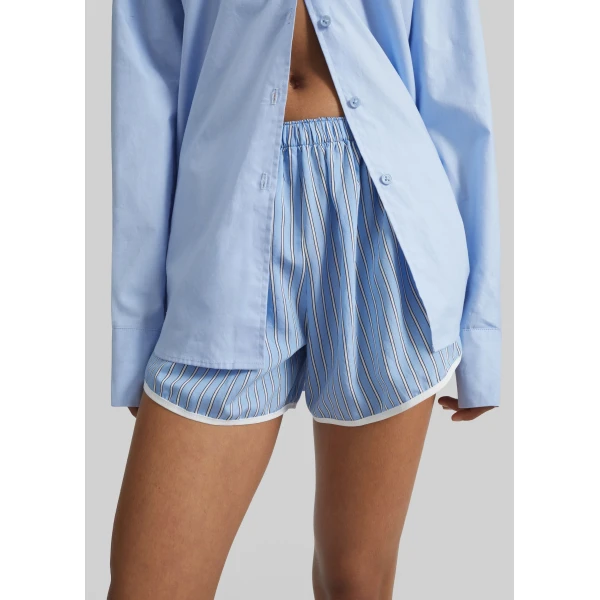 The Frankie Shop Deya Fluid Mini Boxer Shorts - Blue/White Stripe - Oversized Minimalist Shorts in Multicolour - Shop at Luxury Shoes 