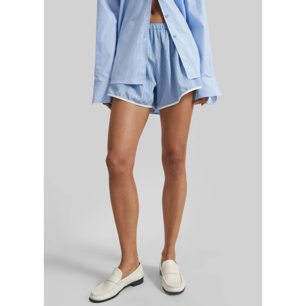 The Frankie Shop Deya Fluid Mini Boxer Shorts - Blue/White Stripe - Oversized Minimalist Shorts in Multicolour - Shop at Luxury Shoes 