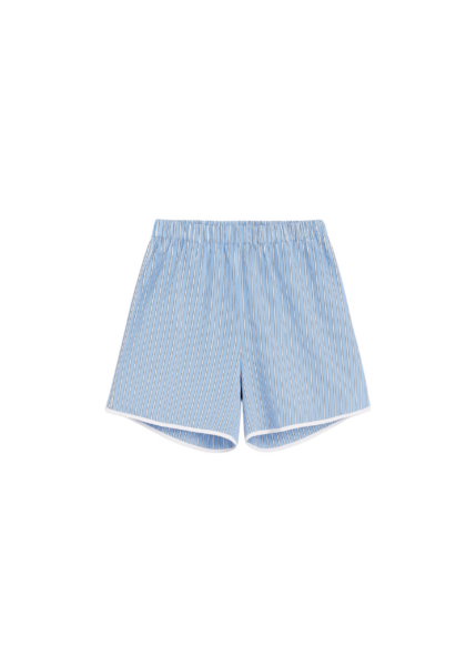The Frankie Shop Deya Fluid Mini Boxer Shorts - Blue/White Stripe - Oversized Minimalist Shorts in Multicolour - Shop at Luxury Shoes 