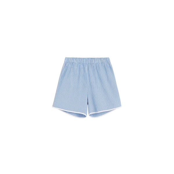The Frankie Shop Deya Fluid Mini Boxer Shorts - Blue/White Stripe - Oversized Minimalist Shorts in Multicolour - Shop at Luxury Shoes 