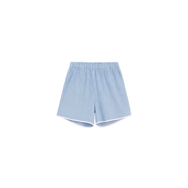 The Frankie Shop Deya Fluid Mini Boxer Shorts - Blue/White Stripe - Oversized Minimalist Shorts in Multicolour - Shop at Luxury Shoes 
