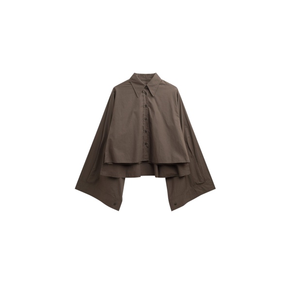 The Frankie Shop Dharoi Adjustable Sleeve Layered Shirt - Brown - Oversized Minimalist Tops in Beige - Shop at Luxury Shoes 