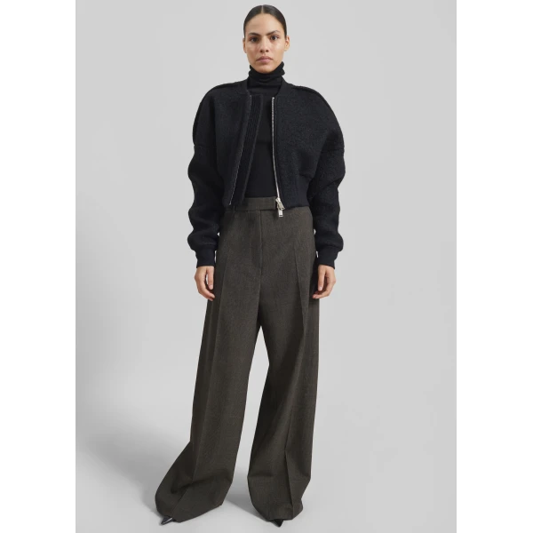 The Frankie Shop Dimaro Wool Cropped Bomber Jacket - Black - Oversized Minimalist Jackets in Black - Shop at Luxury Shoes 
