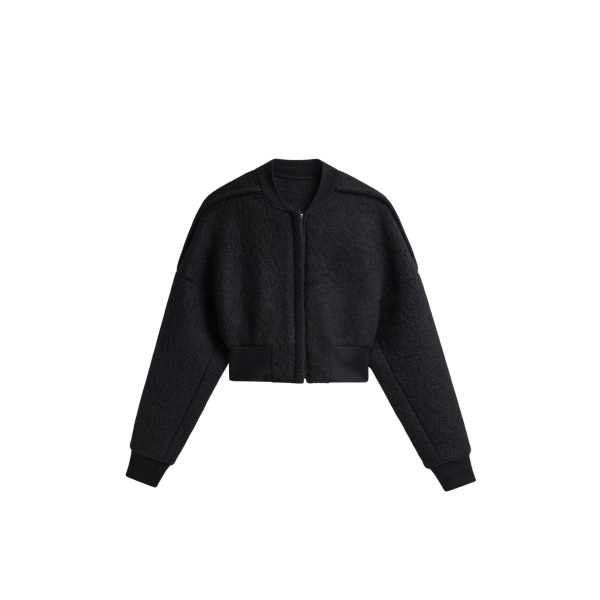 The Frankie Shop Dimaro Wool Cropped Bomber Jacket - Black - Oversized Minimalist Jackets in Black - Shop at Luxury Shoes 