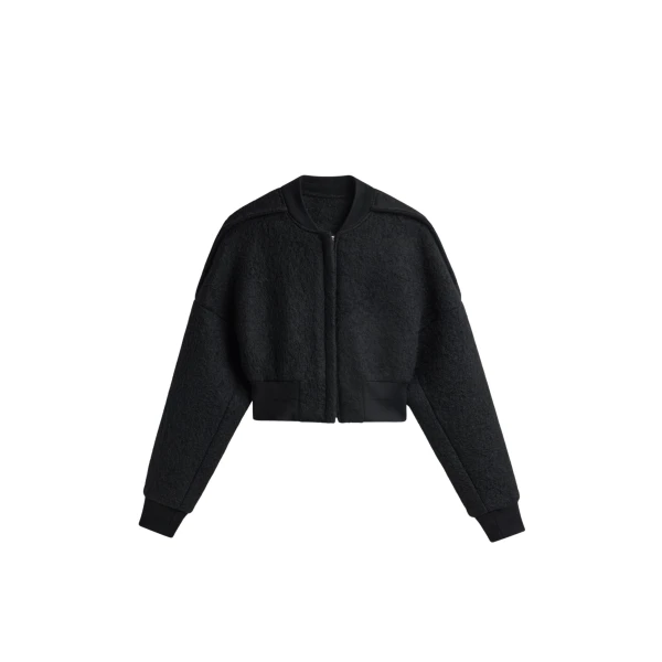 The Frankie Shop Dimaro Wool Cropped Bomber Jacket - Black - Oversized Minimalist Jackets in Black - Shop at Luxury Shoes 