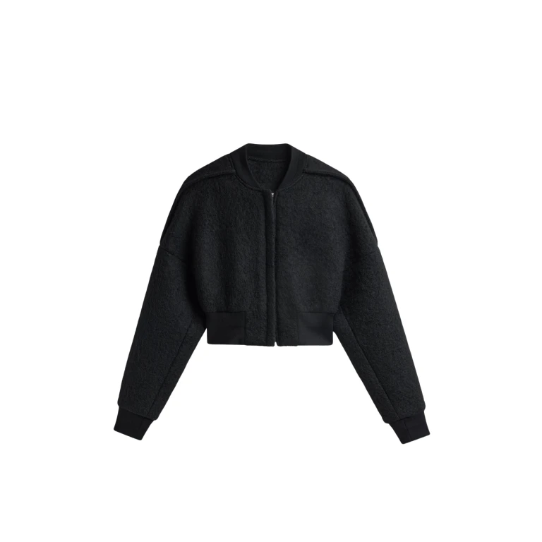 The Frankie Shop Dimaro Wool Cropped Bomber Jacket - Black - Oversized Minimalist Jackets in Black - Shop at Luxury Shoes 